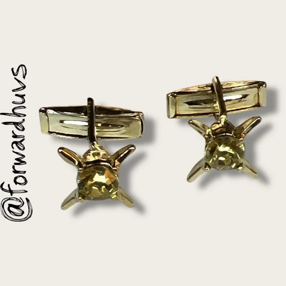 Gold Tone Vintage Cufflinks with Yellow Stones